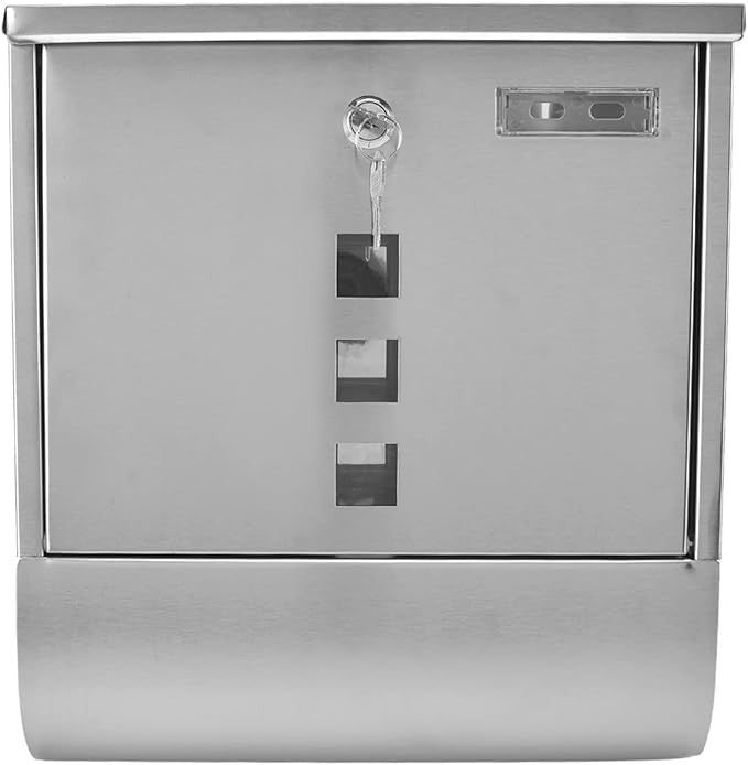 Locking Wall Mount Mailbox Stainless Steel Narrow Slot Secure Post Box w/ 2 Keys