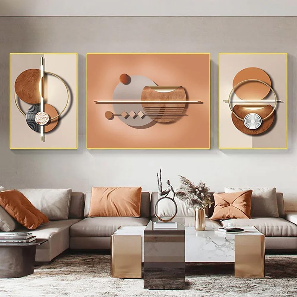 Abstract Geometric Canvas Wall Art Set of 3 Framed