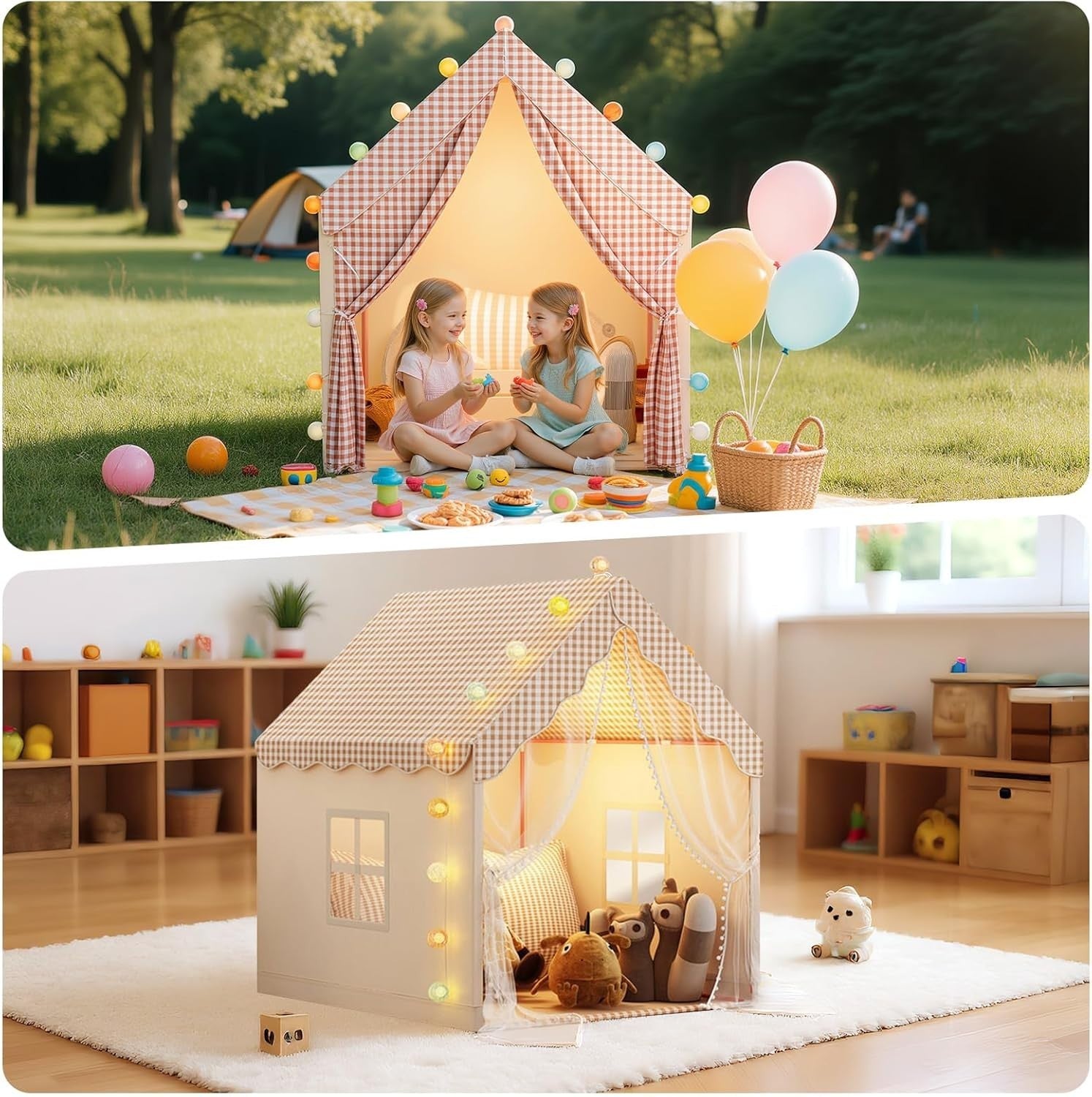 Neutral Kids Play Tent w Lights Foldable Indoor Outdoor Playhouse