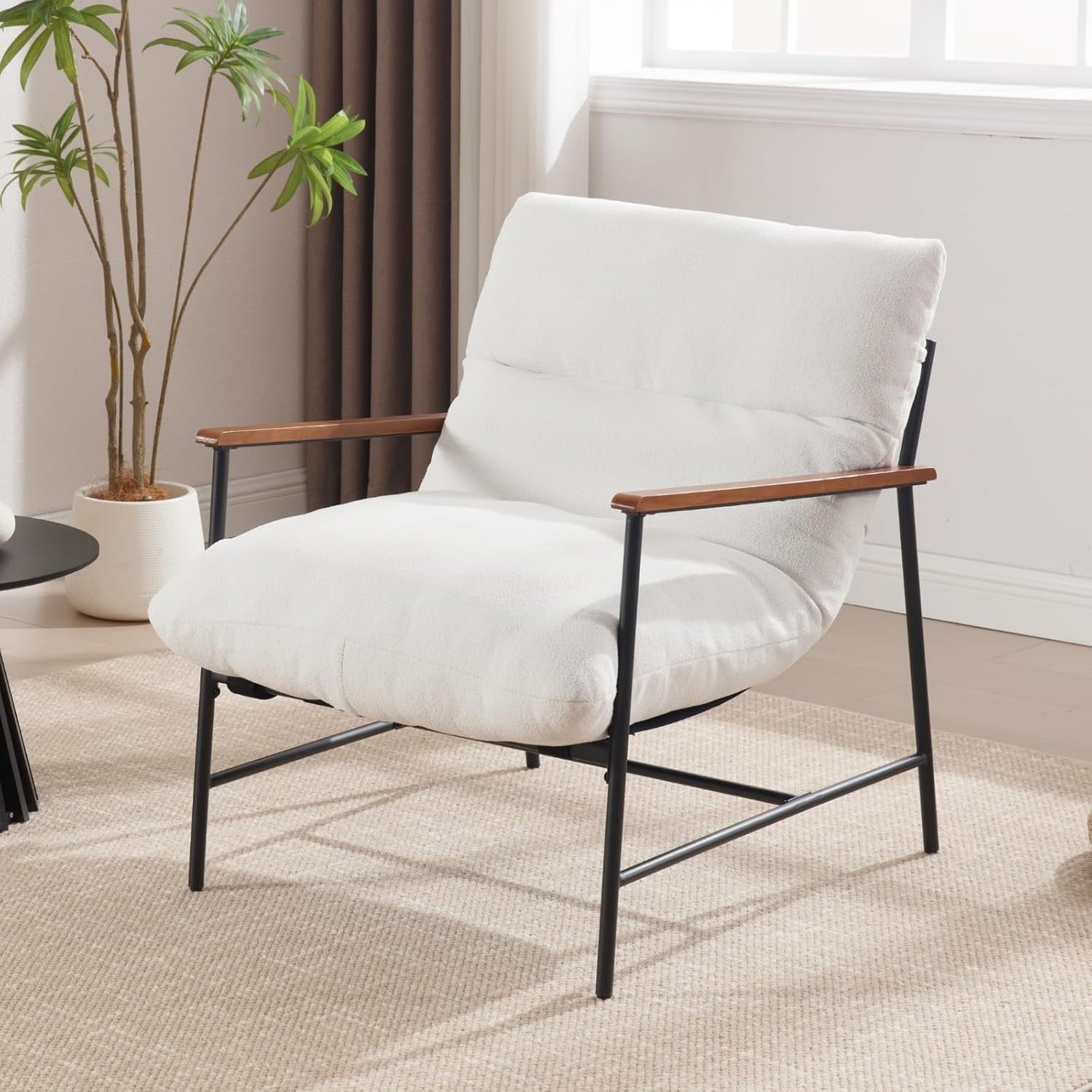 Modern White Faux Fur Accent Chair Lounge Armchair Metal Frame Seat