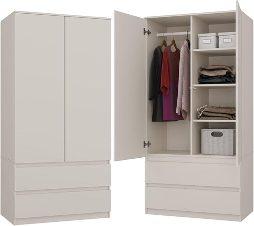 Modern Double Wardrobe with Drawers Shelves Rail Cupboard 2 Door