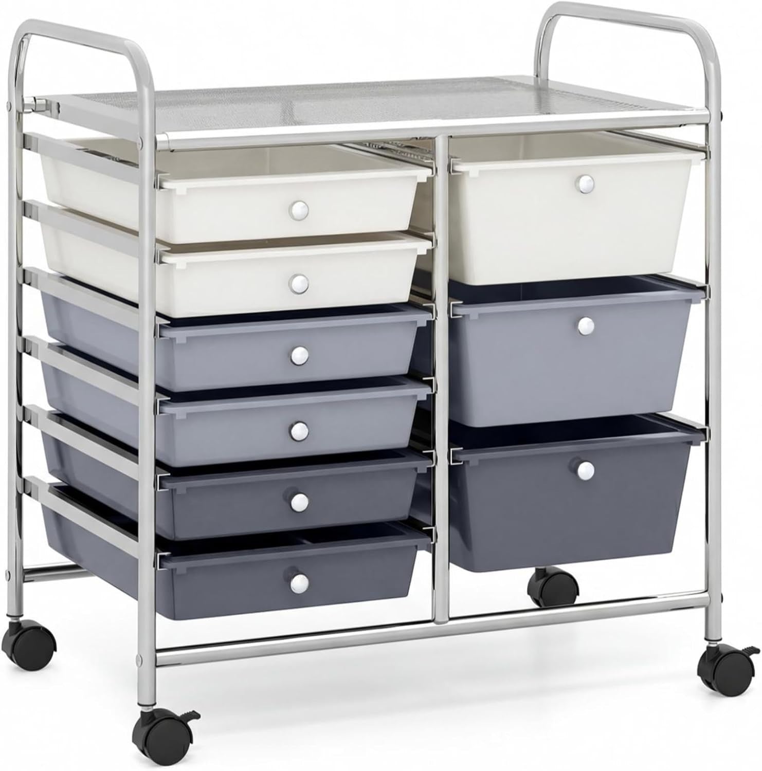 Gradient Grey 9 Drawer Rolling Utility Cart Home Office Organizer