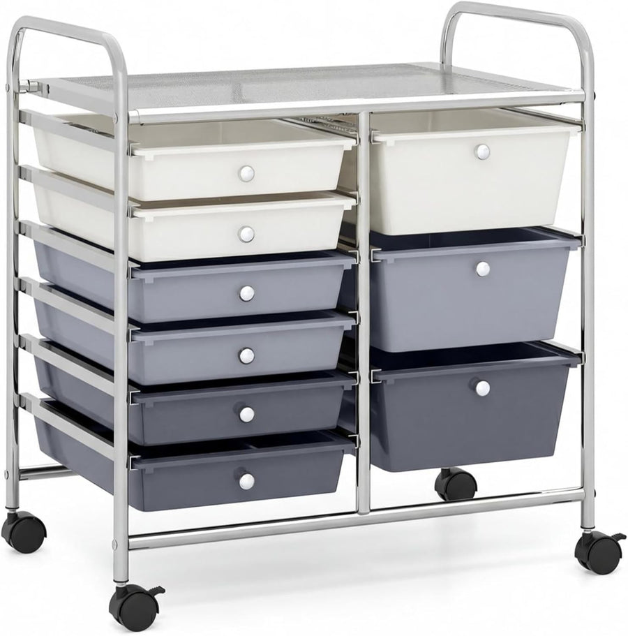 Gradient Grey 9 Drawer Rolling Utility Cart Home Office Organizer