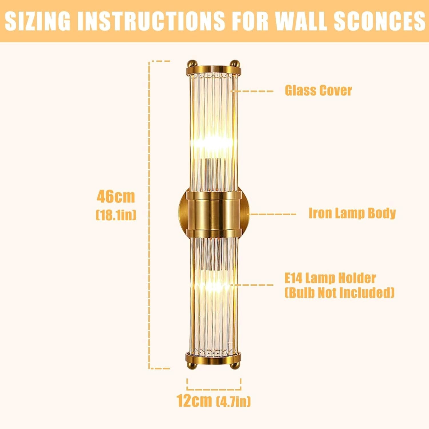 Gold Glass Wall Sconce LED Light Vintage Modern Lamp for Bedroom Bath
