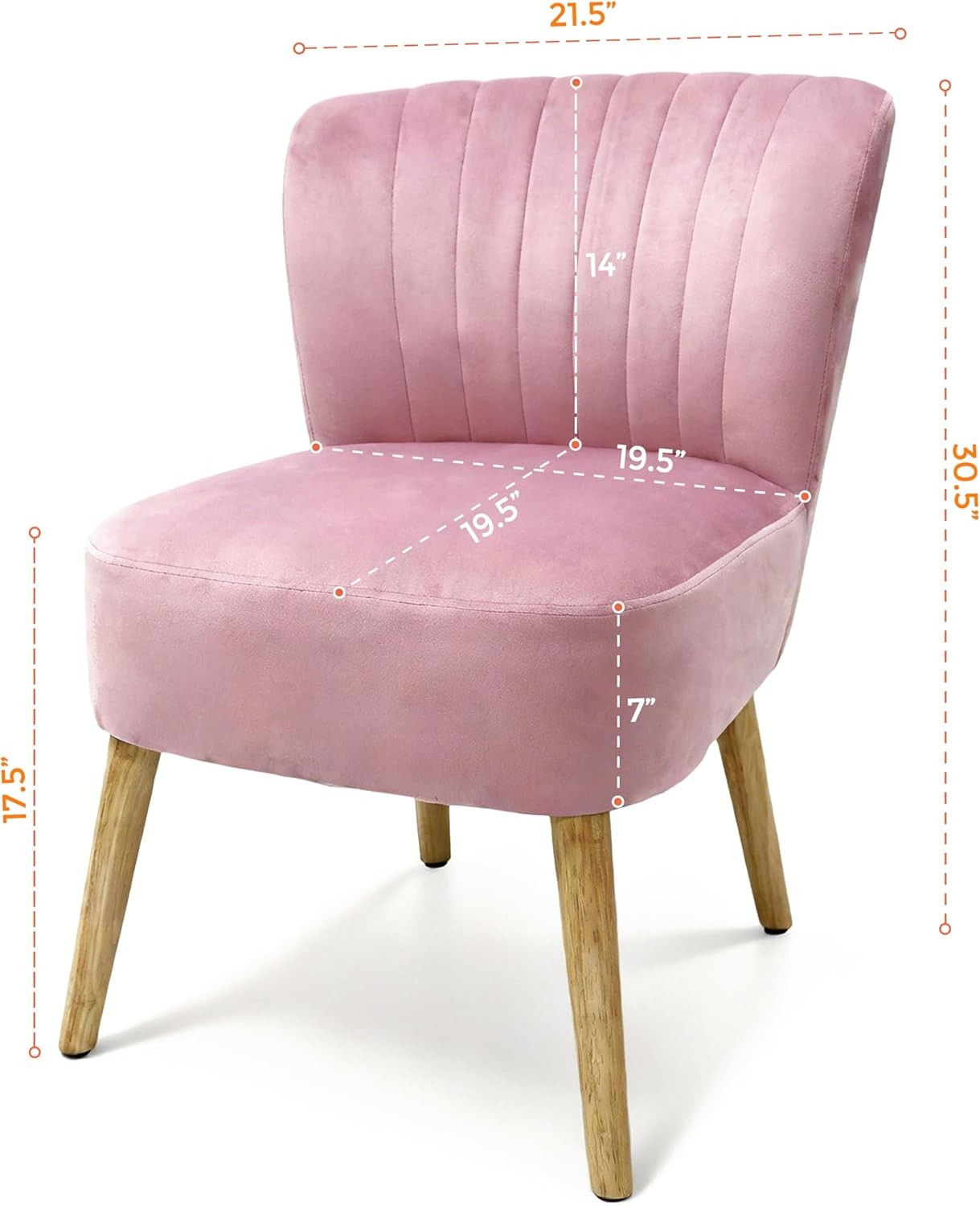 Pink Velvet Accent Chair Ergonomic Curved Back Lounge Seat