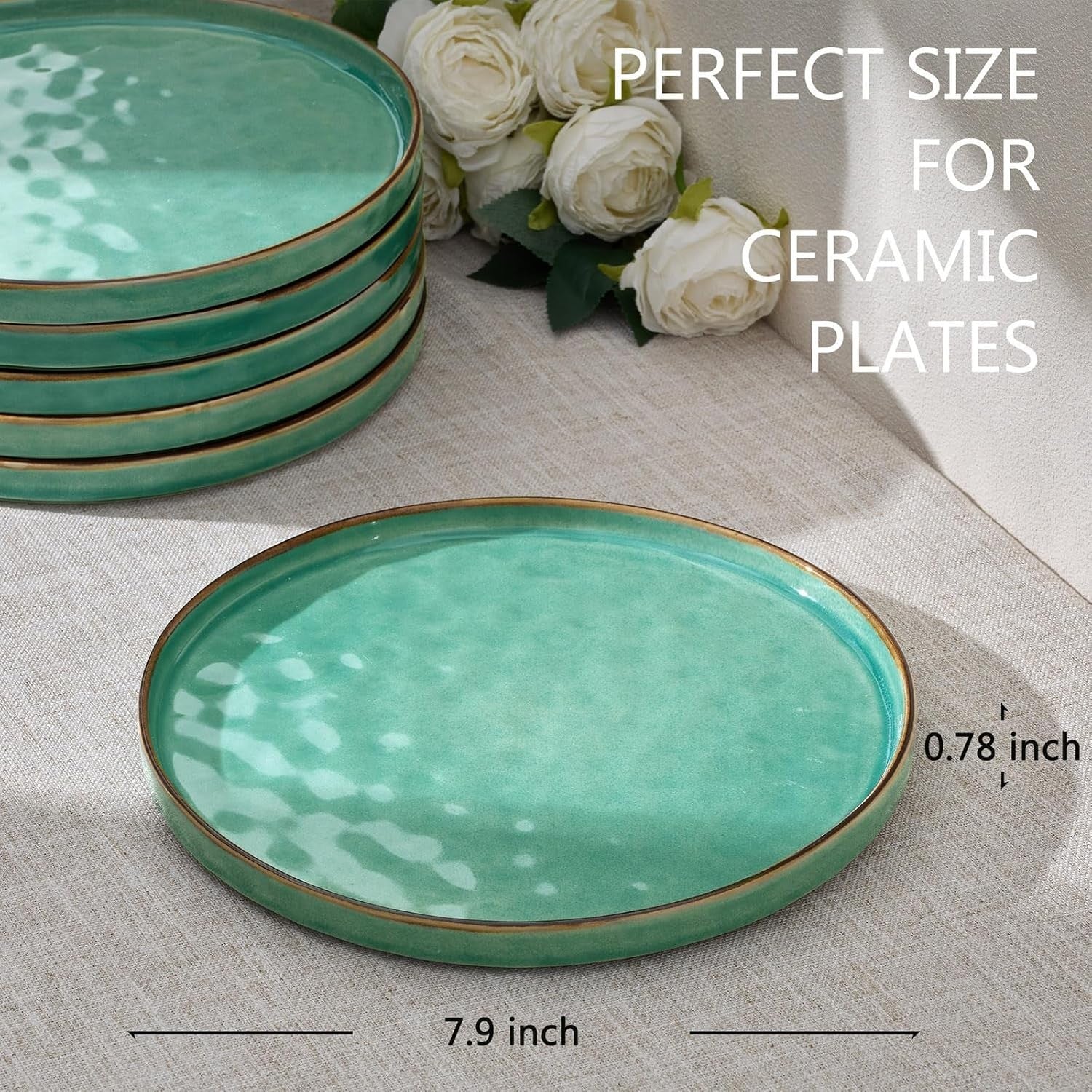 7.9in Ceramic Dessert Plates Set of 4 Scratch Resistant Microwave Safe