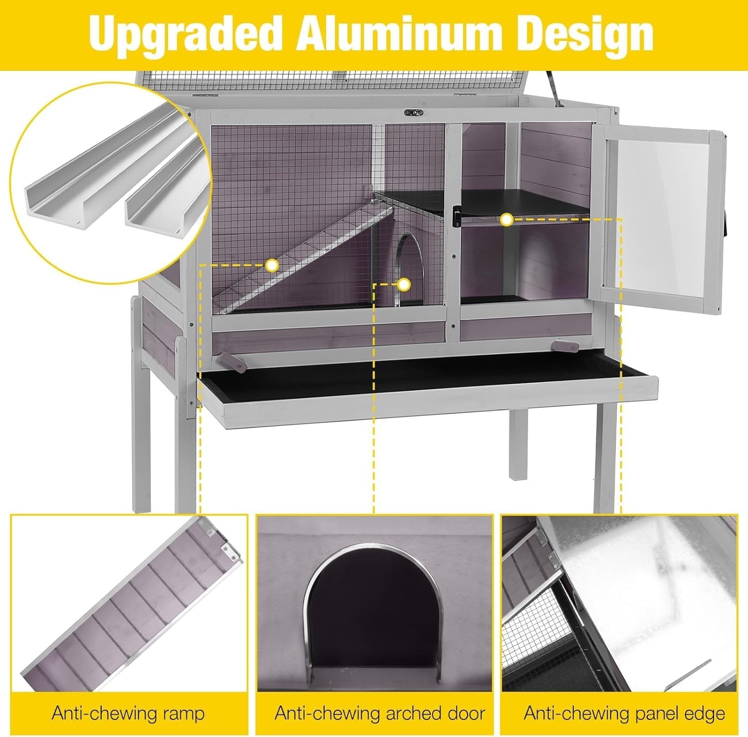 Indoor Guinea Pig Cage 2 Tier Wooden Hutch with Stand Ramp Tray