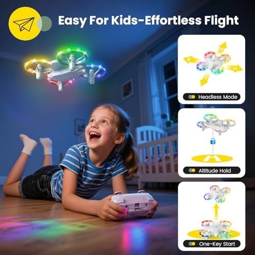Mini RC Drone for Kids with LED Lights, 360° Flips, Easy Flight, 21 Mins