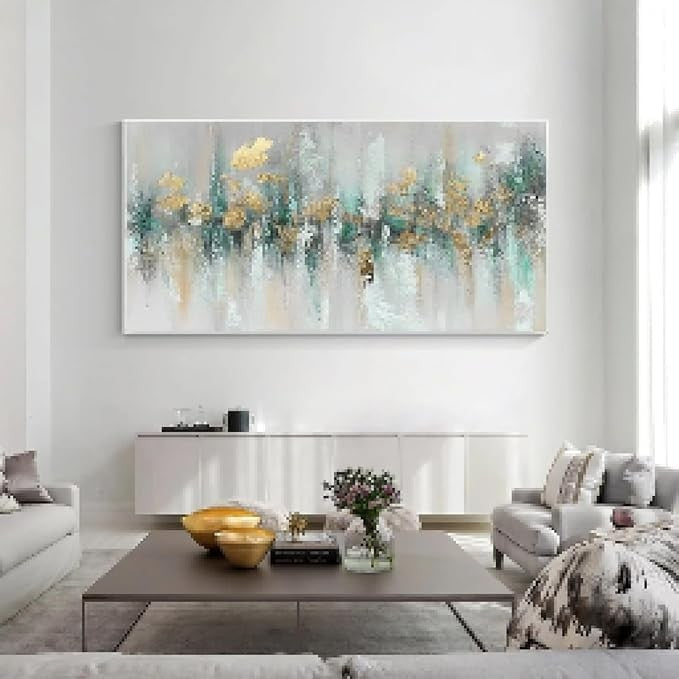 Large Gold Teal Abstract Canvas Wall Art 160x80cm Modern Decor