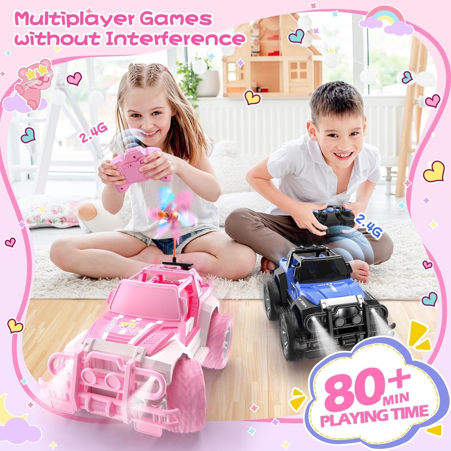 Pink RC Jeep Car for Girls 3 4 5 6 7 8+, 1:18 Remote Control Truck w/ LED Lights