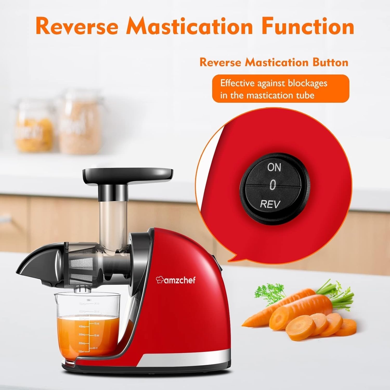 Cold Press Juicer Slow Masticating Whole Fruit High Yield BPA Free Red