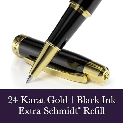 Luxury Rollerball Pen Royal Blue 24K Gold Trim Medium Black Ink