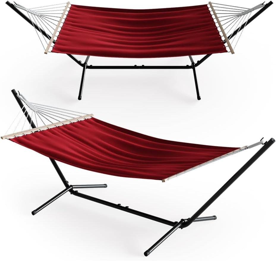Adjustable Metal Hammock with Frame 350cm Wine Red Sun Lounger Outdoor Bed