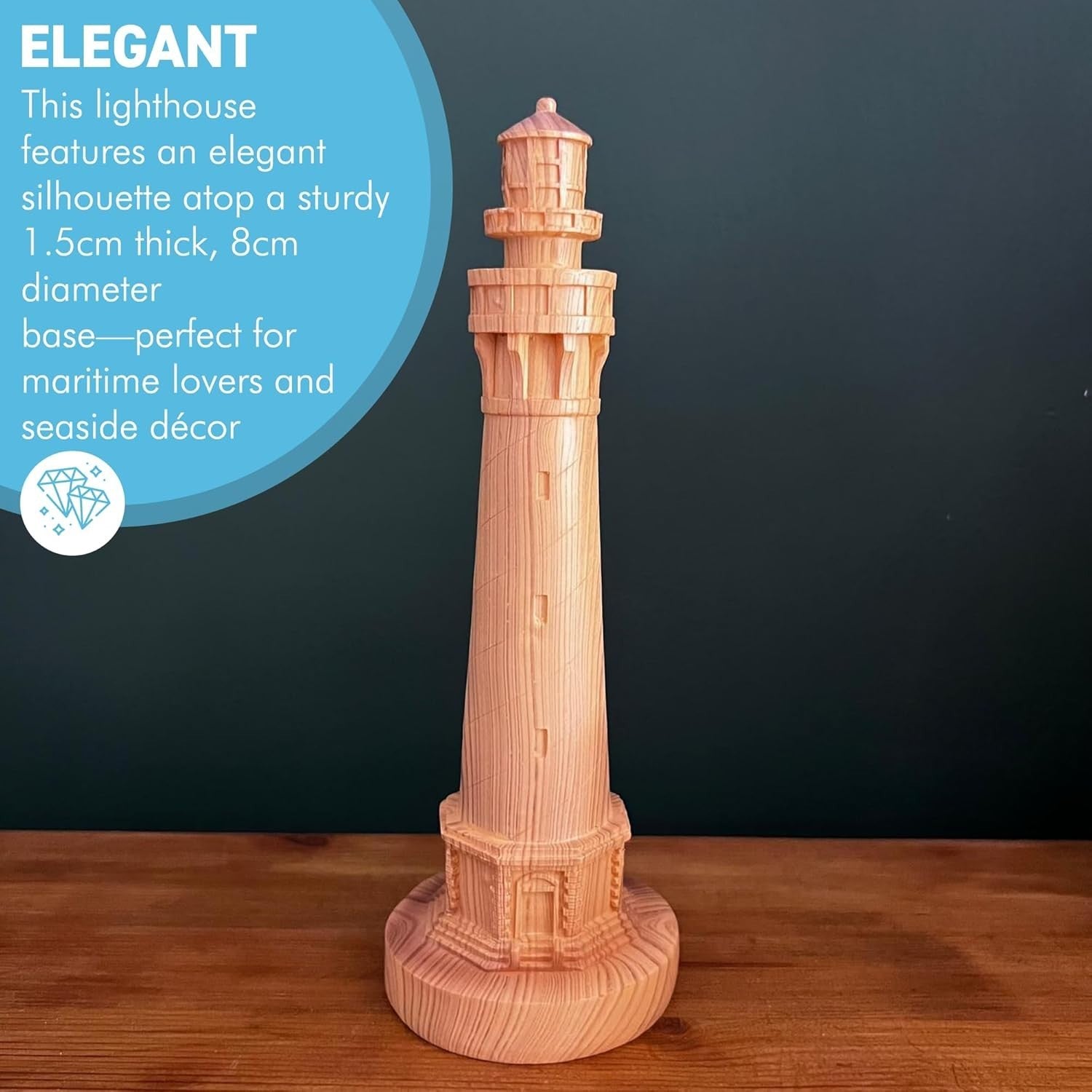 Coastal Lighthouse Ornament 23cm Wood Effect Nautical Home Decor Seaside Statue