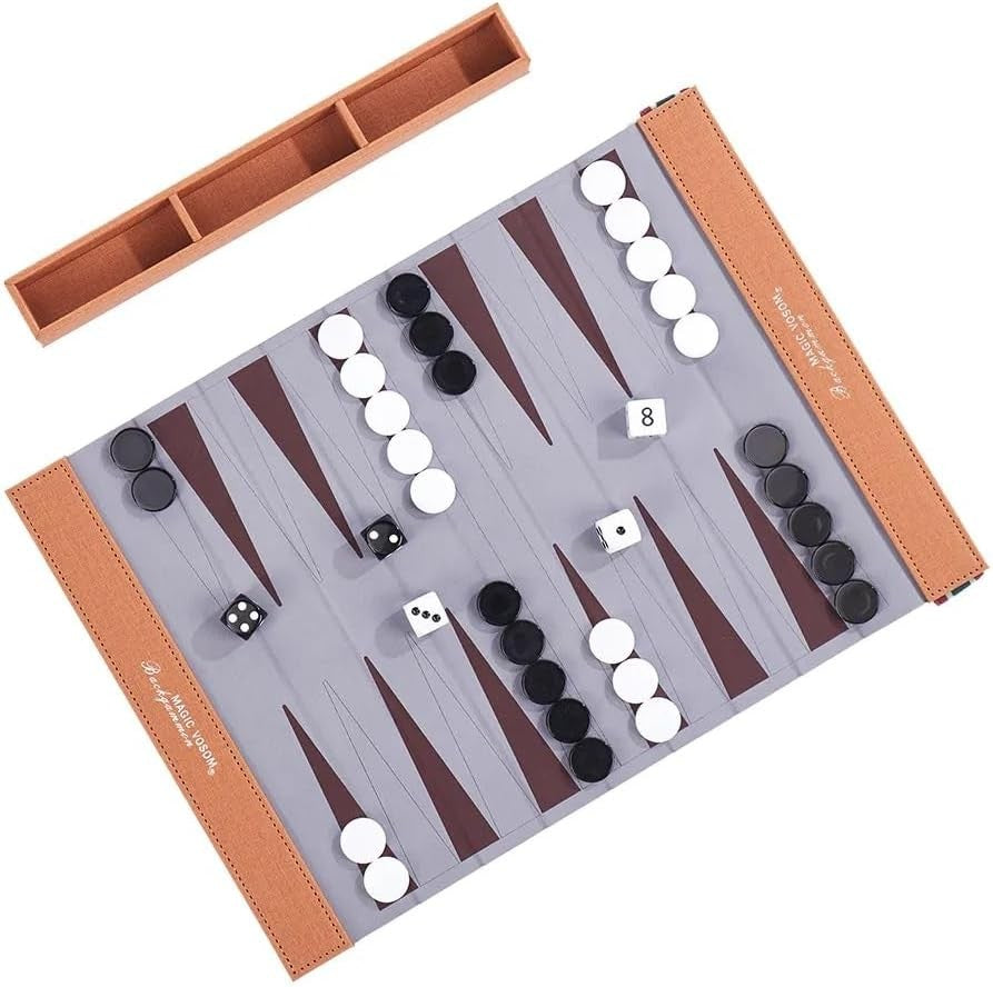 Travel Backgammon Set Foldable Board Chess Checkers Portable Game for Adults
