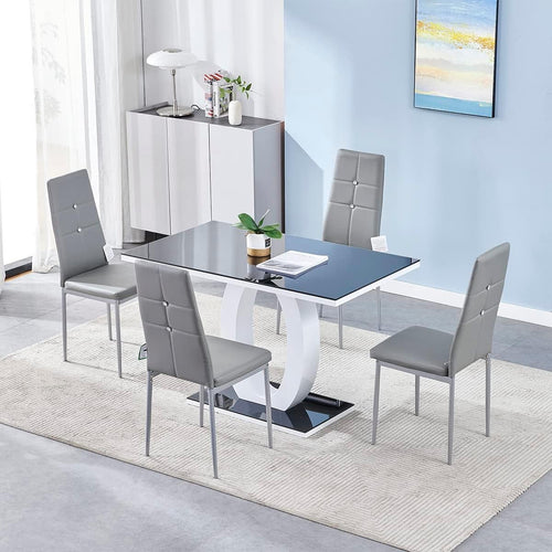 120cm Grey Gloss Dining Table & 4 Chairs | Chrome Compact Kitchen Set