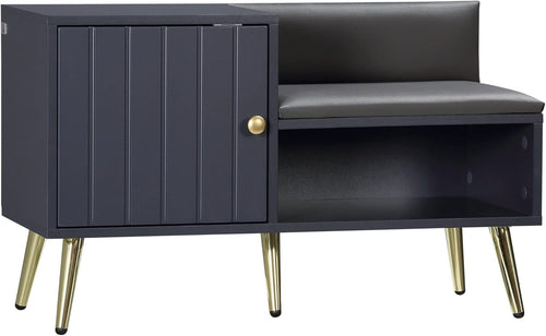 Grey Shoe Storage Bench with Cushion & Side Cabinet – Modern Hallway Seat