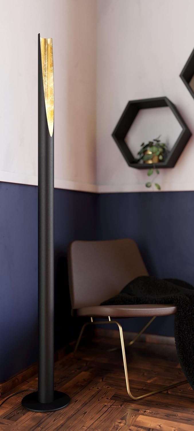 Slim LED Floor Lamp Black Gold Steel Standing Light Modern Column Design