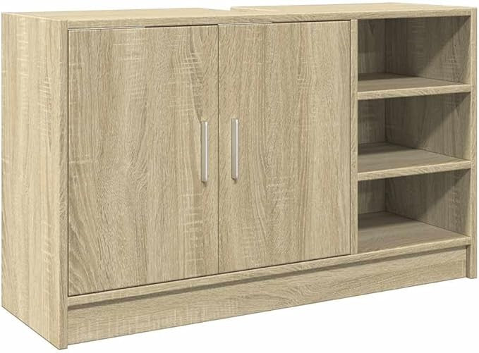 Sonoma Oak Bathroom Sink Cabinet 90cm Modern Storage Unit with Doors & Shelves