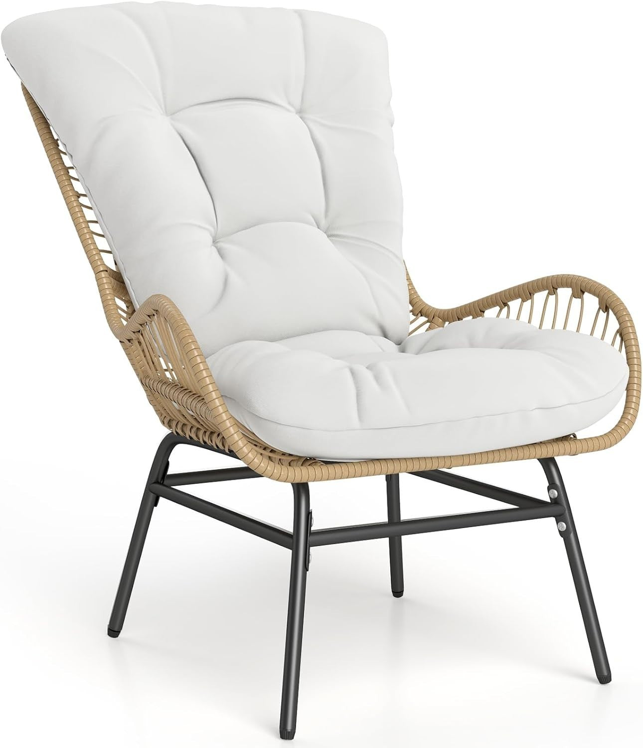 Luxury Rattan Garden Armchair Plush Cushion Lounge Chair Patio Balcony