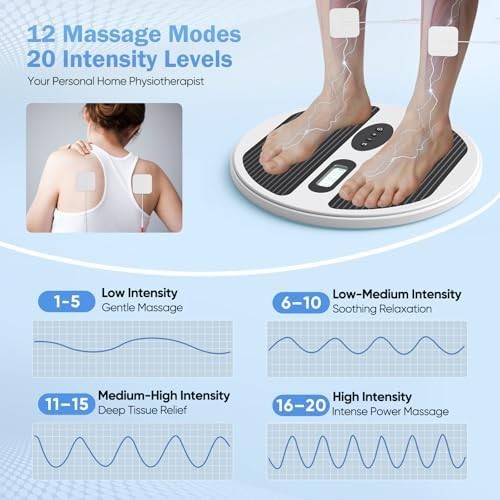EMS TENS Foot Massager Pain Relief Circulation Booster 12 Modes 20 Intensities