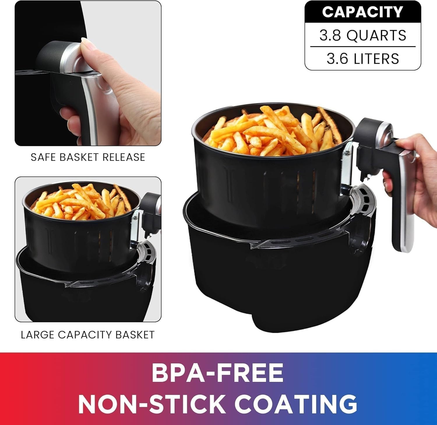3.6L Digital Air Fryer | Compact Small Air Fryer | 7 Presets | Touchscreen