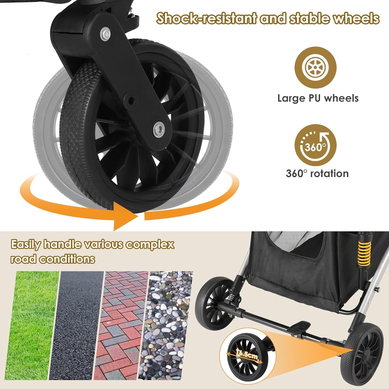 3 in 1 Dog Stroller Folding Pet Pram 360 Wheels Travel Carrier Storage Grey