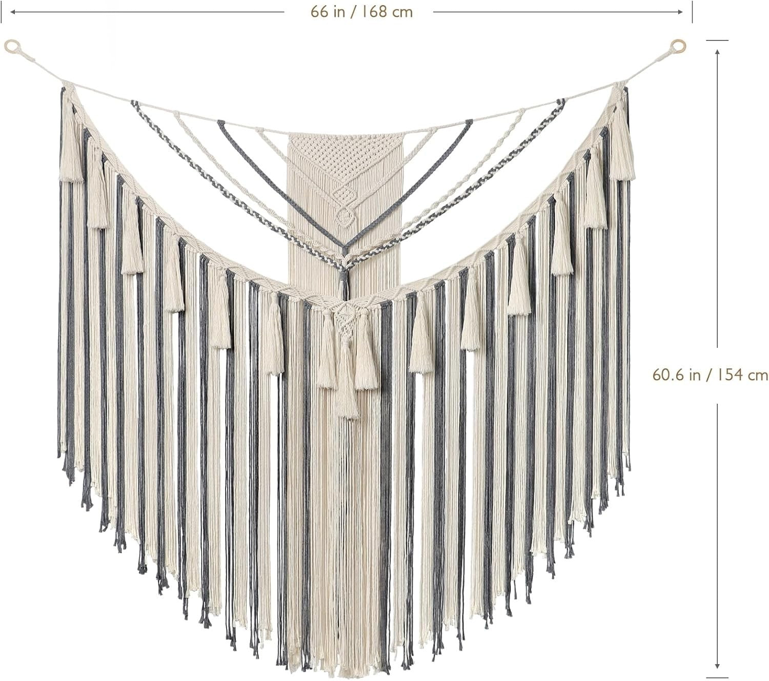 Large Grey Boho Macrame Wall Hanging 43"x35" Geometric Decor