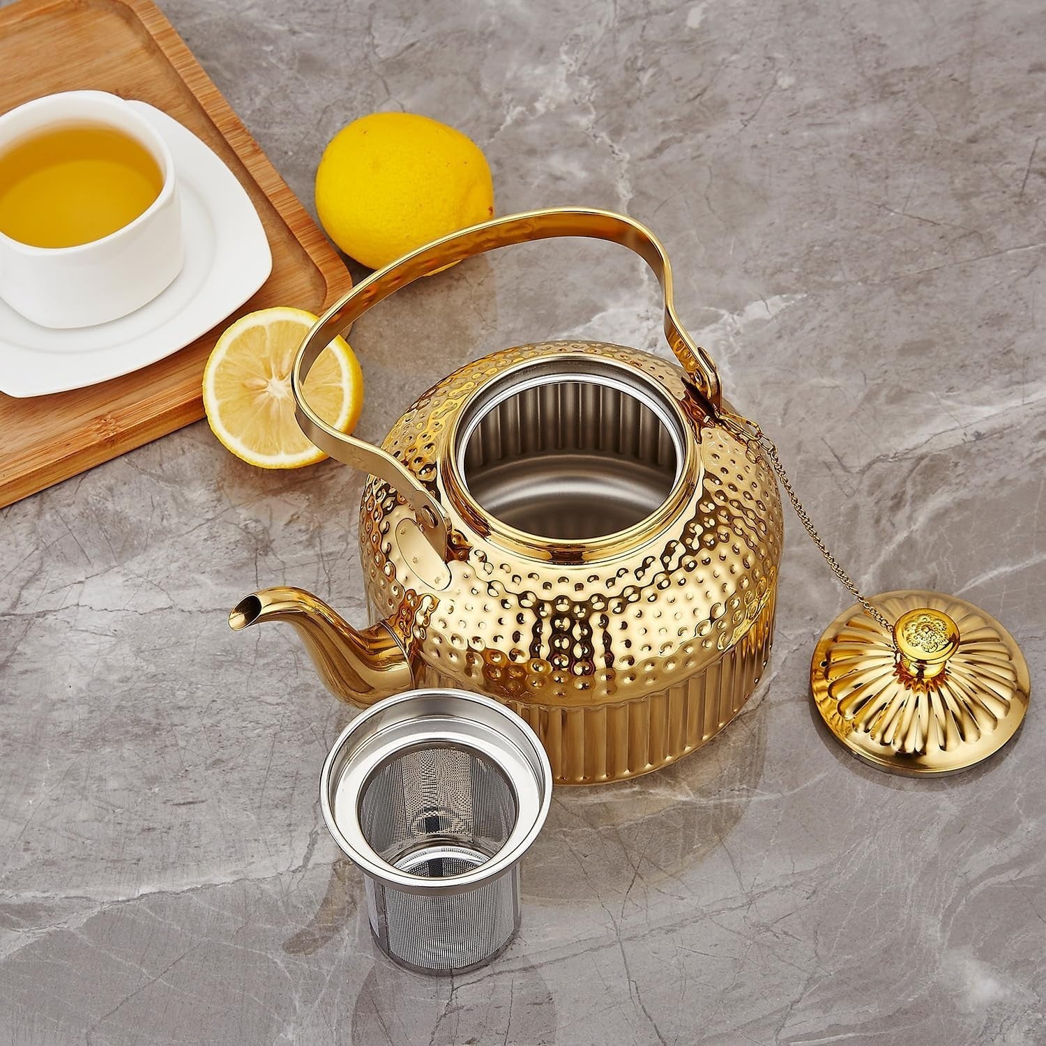 Gold Stainless Steel Teapot 1.5L Infuser Loose Leaf Tea Pot 8 Cups