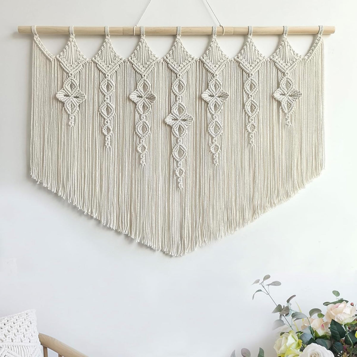 Large Boho Macrame Wall Hanging – Cotton Tapestry Decor beige-flower