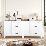 Modern Kitchen Sideboard with Adjustable Shelf & 5 Drawers White Brown