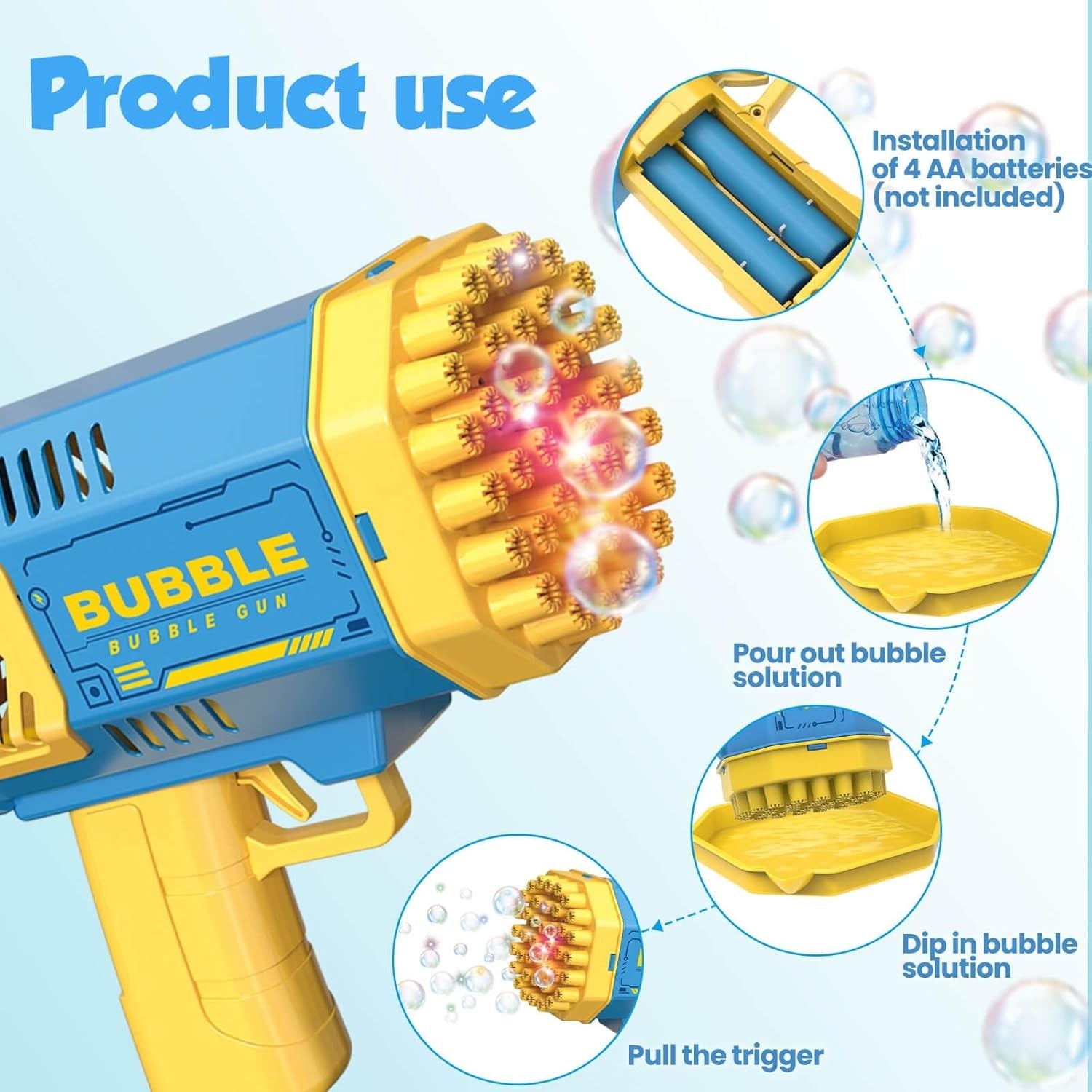 Rocket Bubble Gun 40 Hole LED Kids Bubble Machine