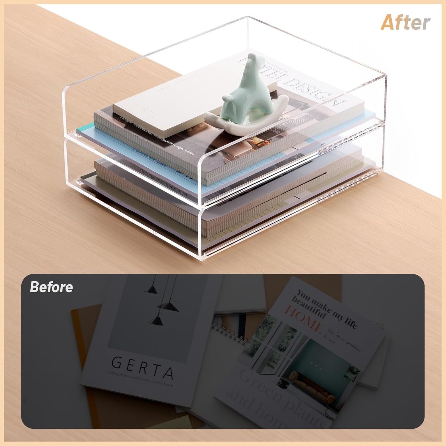 2 Pack Vertical A4 Letter Tray Stackable Clear Acrylic Desk File Organizer