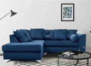 Royal Blue Velvet Corner Sofa ✨ 3-4 Seater L Shape LH w/ Chrome Feet