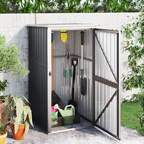Outdoor Metal Garden Shed Storage House with Sloped Roof & Handle 88x89x161cm