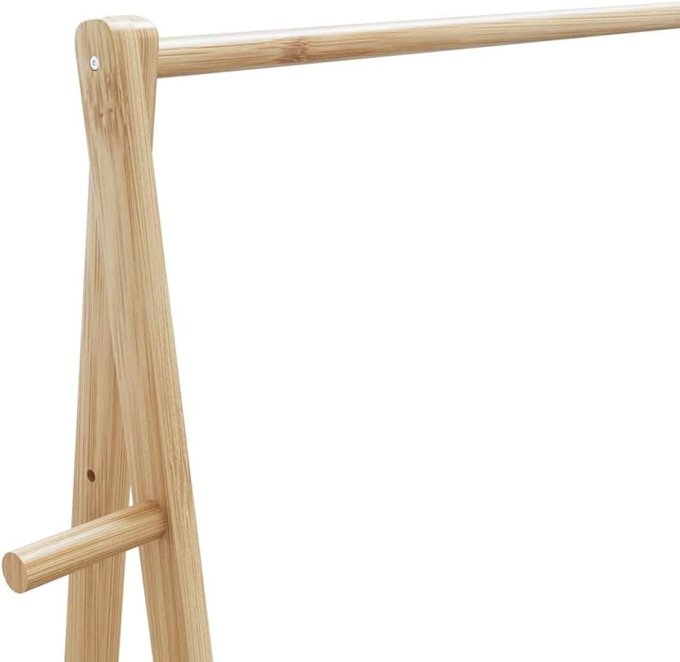 Bamboo Clothes Rack with Shelves & Wheels – Foldable – Brown
