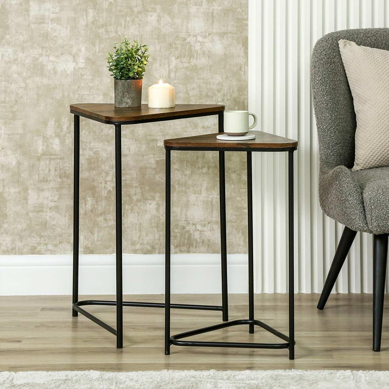 Space Saving Nesting Side End Coffee Table Wood Metal Frame Luxury Design