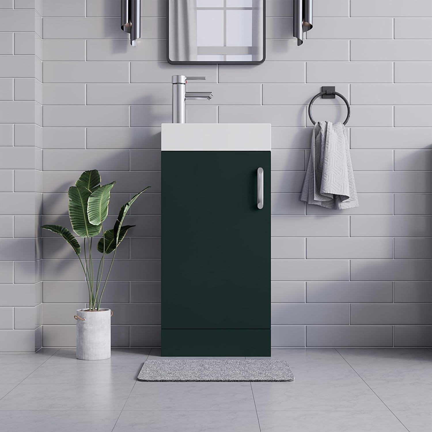 Green Cloakroom Vanity Unit with Basin, Trap & Waste – Compact Under Sink 40cm