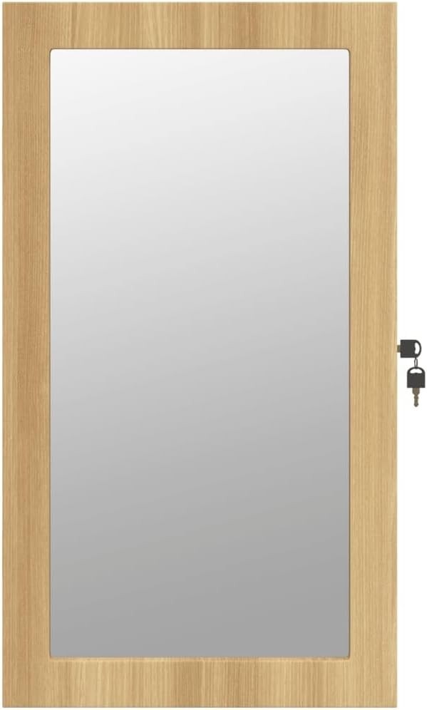 Brown LED Mirror Jewellery Cabinet Wall Mounted Lockable Storage