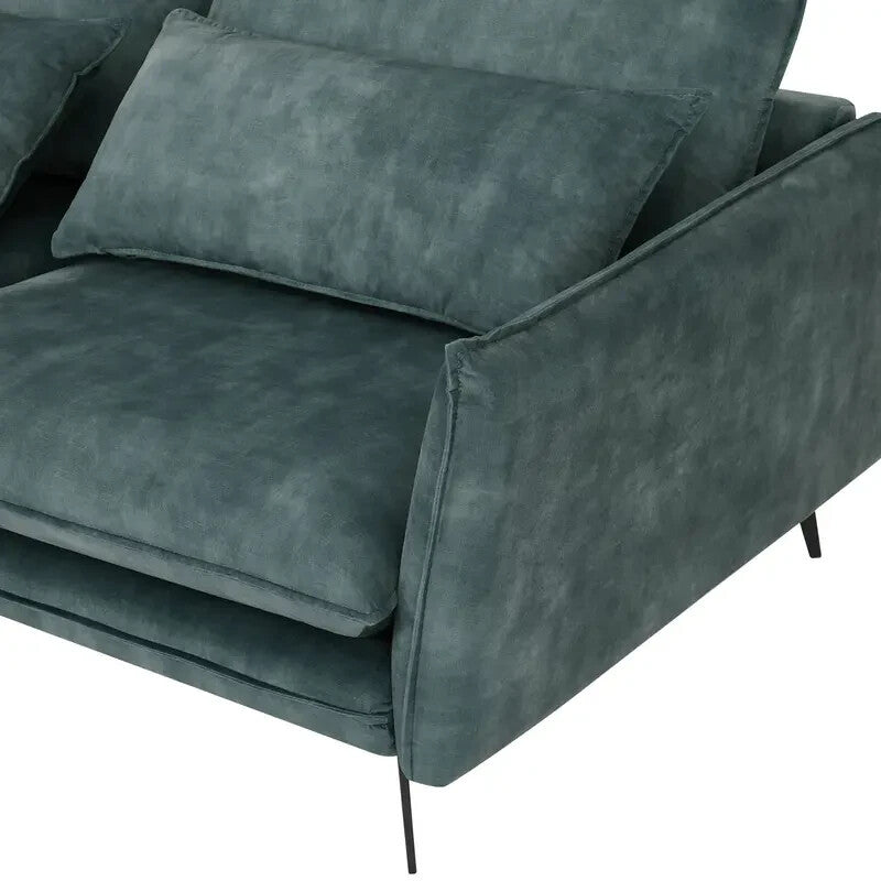 Luxury Left Hand Corner Sofa Petrol Blue Velvet 3 Seater With Chaise