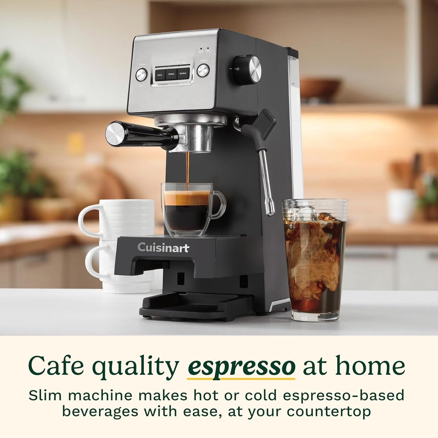 Slim Espresso Machine 15 Bar Pressure Milk Frother Compact Latte Cappuccino