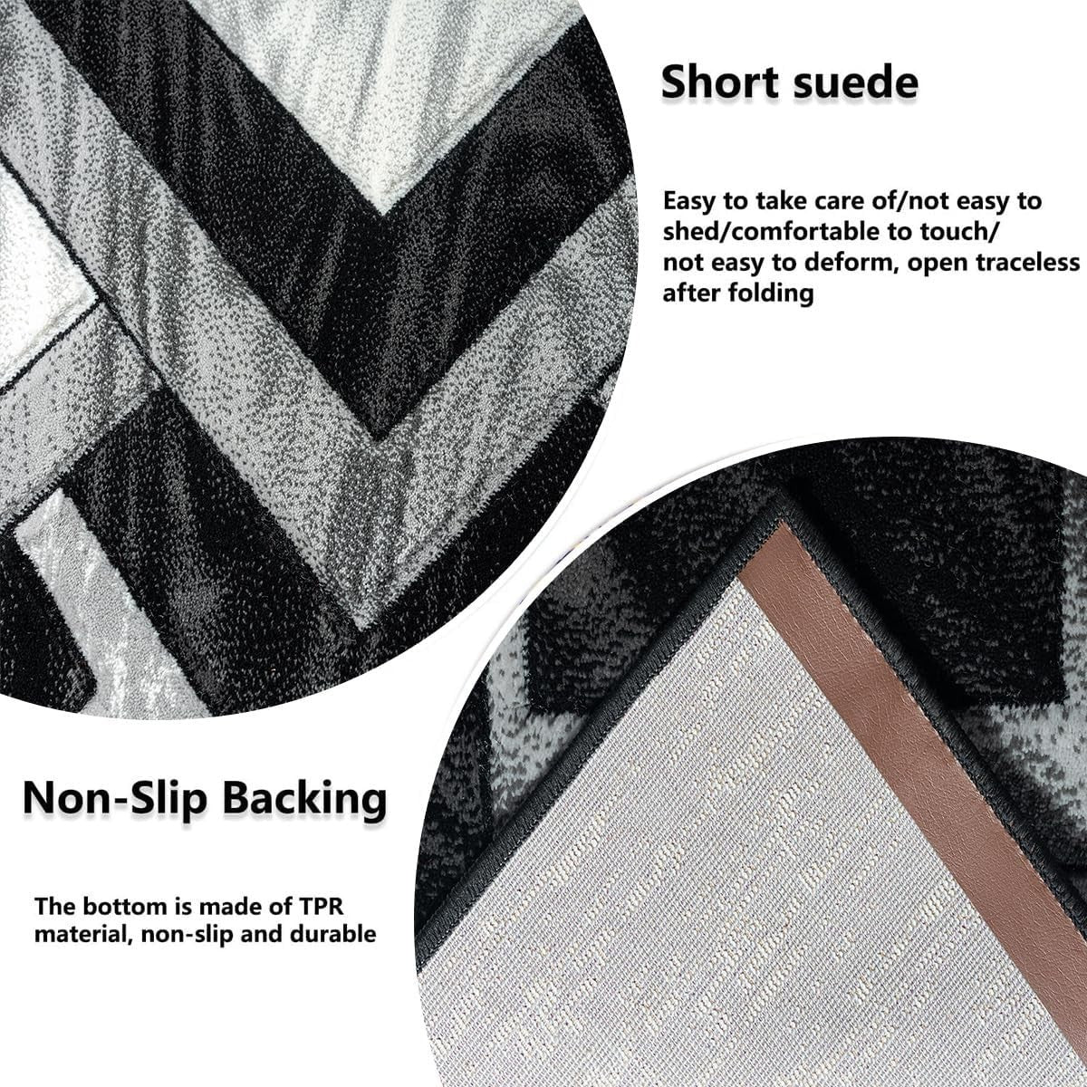 Large Black Grey Area Rug 160x230cm Soft Modern Abstract Living Room Carpet