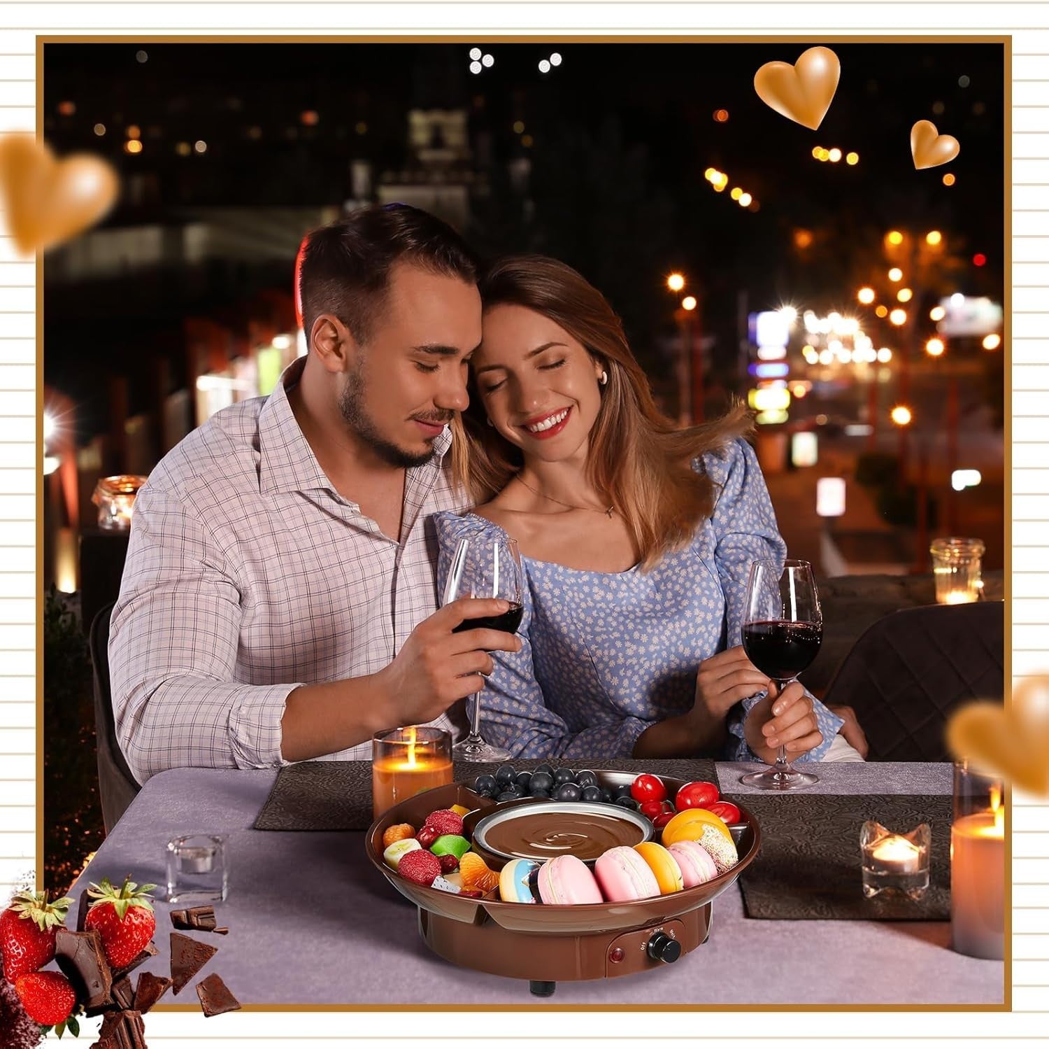 Electric Fondue Pot Set Chocolate Melting Kit Trays Forks Brown