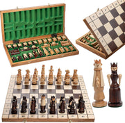 Luxury 22" Medieval Wooden Chess Set Hand Carved Pieces Foldable Board