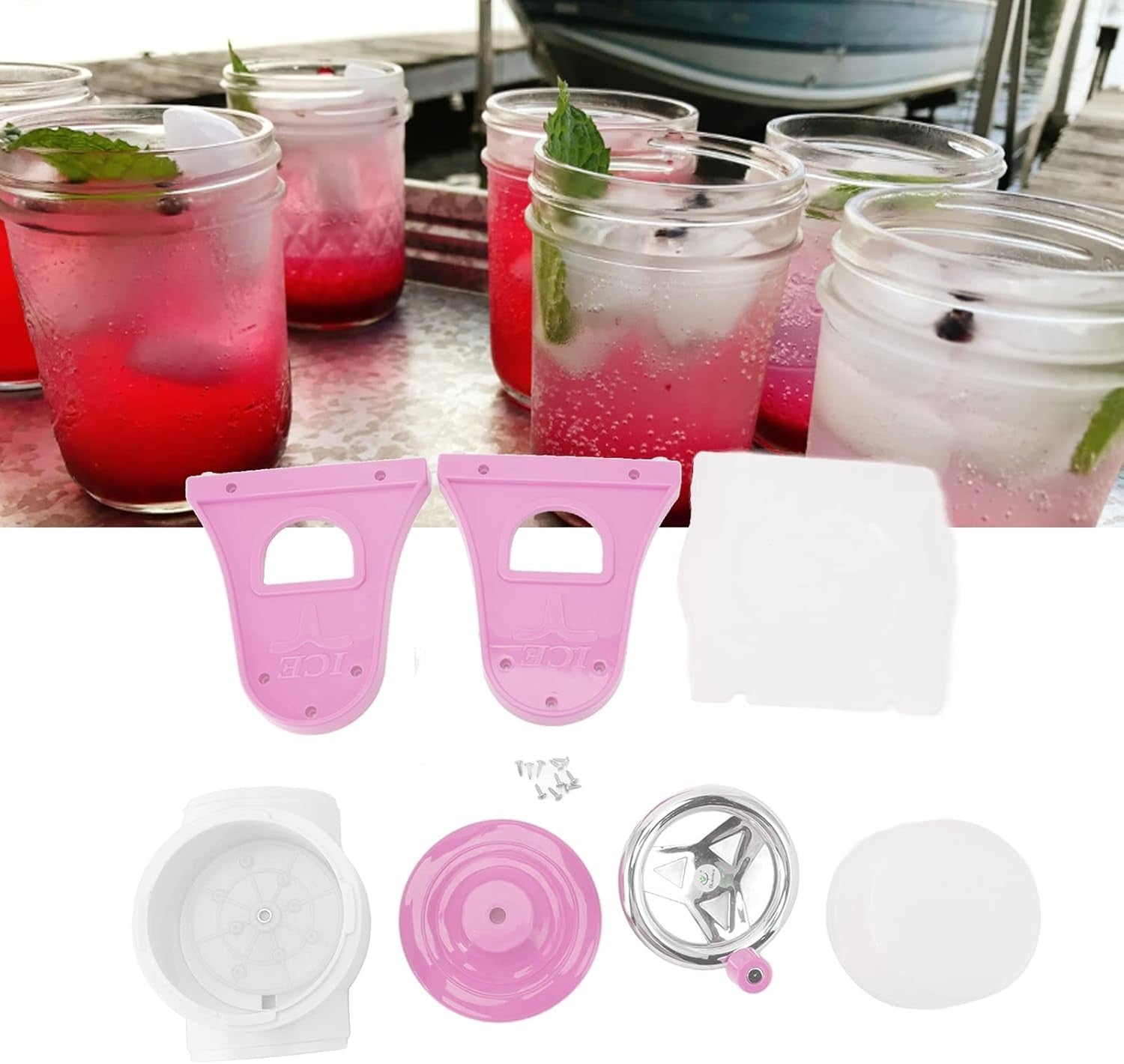 Manual Ice Crusher Shaved Ice Maker Portable Slush Snow Cone Pink