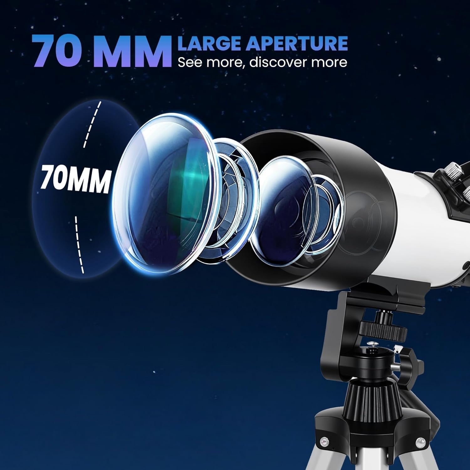 70mm Aperture Portable Refractor Telescope for Adults & Beginners - White