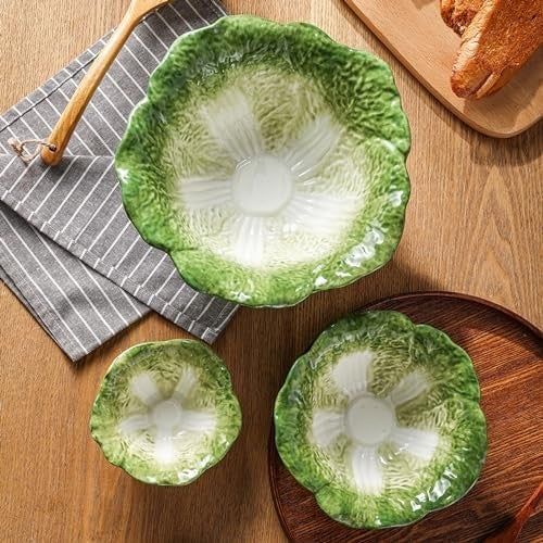 Large 3-Piece Ceramic Mixing & Serving Bowls Nesting Salad Prep Bowls