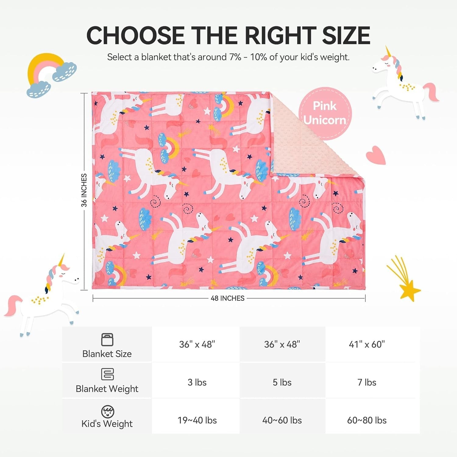 Kids Weighted Blanket Pink Unicorn 1.4kg 90x120cm Soft Calming Comfort