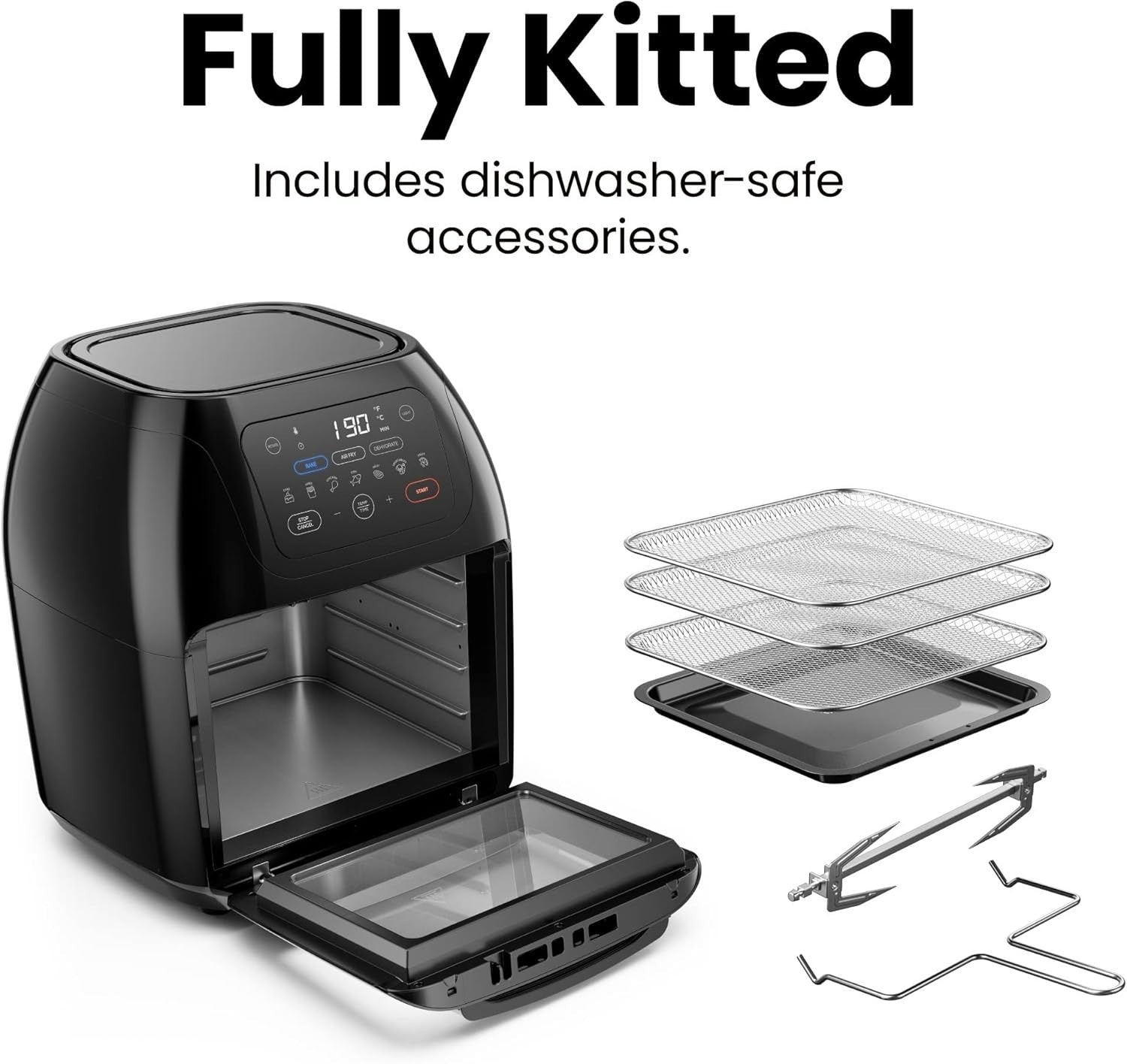 10L Air Fryer Oven w/Rotisserie | 17 Presets | Fast Cooking | Large Family Size
