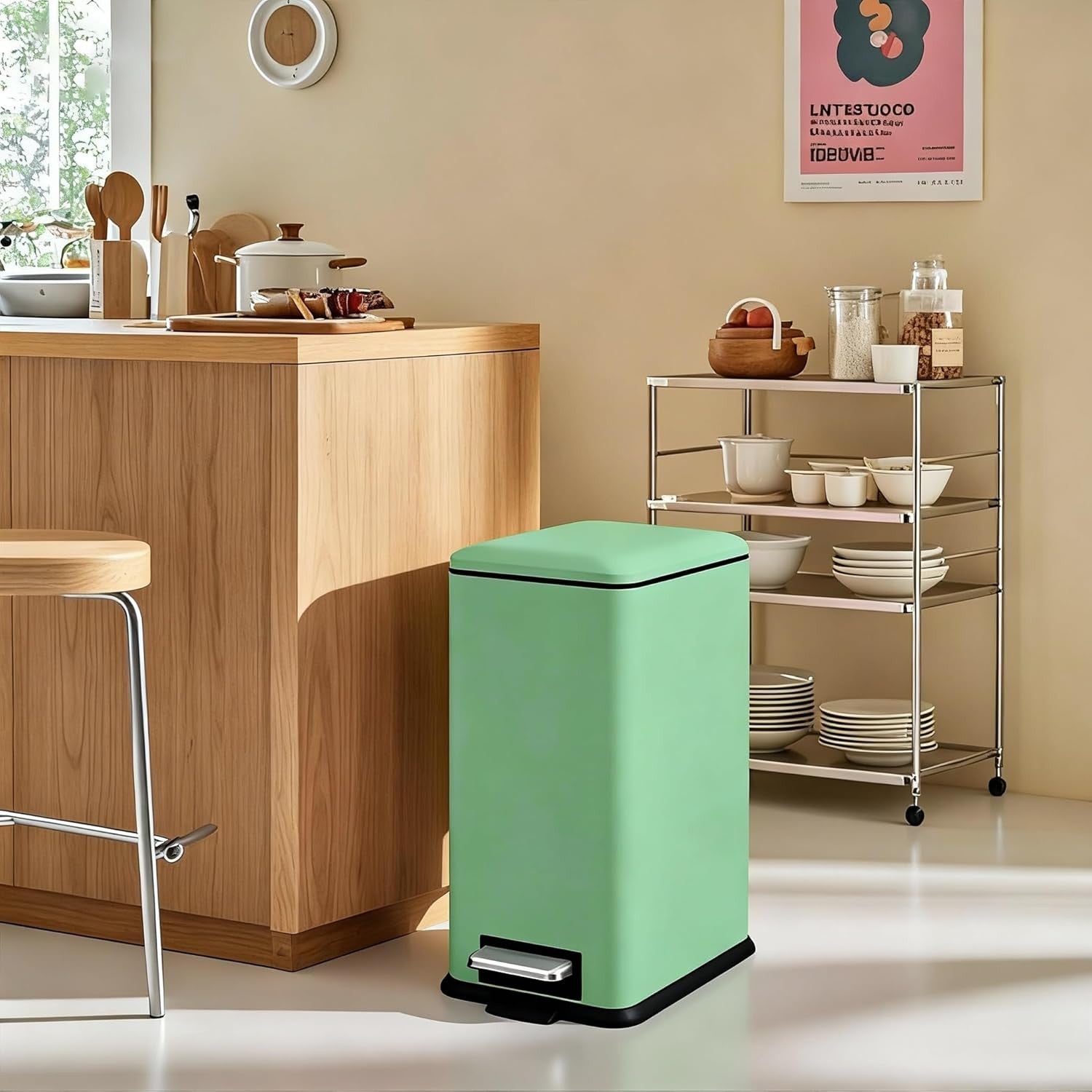 30L Kitchen Pedal Bin Soft Close Stainless Steel Green